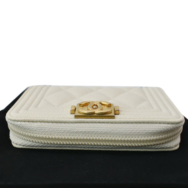 CHANEL Caviar Quilted Small Boy Zip Around Wallet White