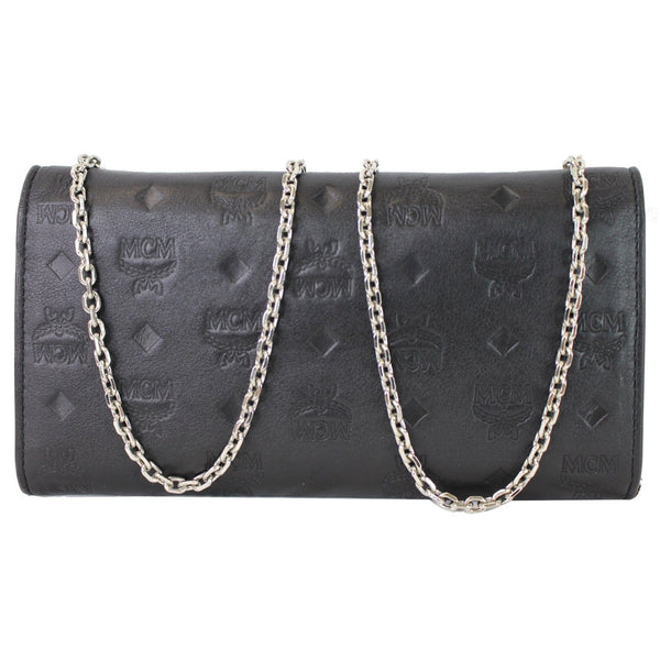 MCM Patricia Monogram Leather Crossbody Chain Wallet Black