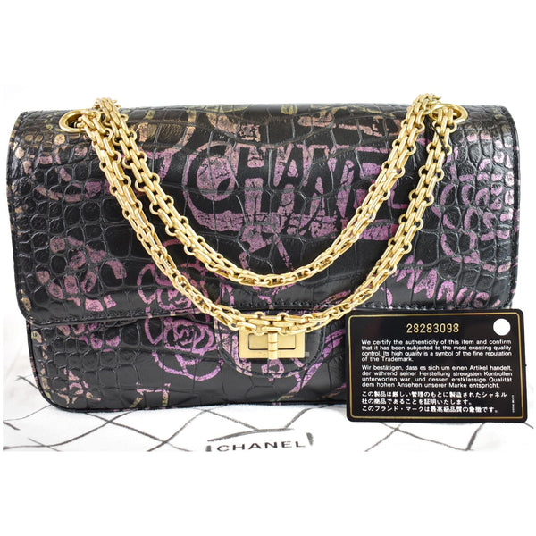 CHANEL Reissue 2.55 Flap Crocodile Embossed Graffiti Shoulder Bag Black