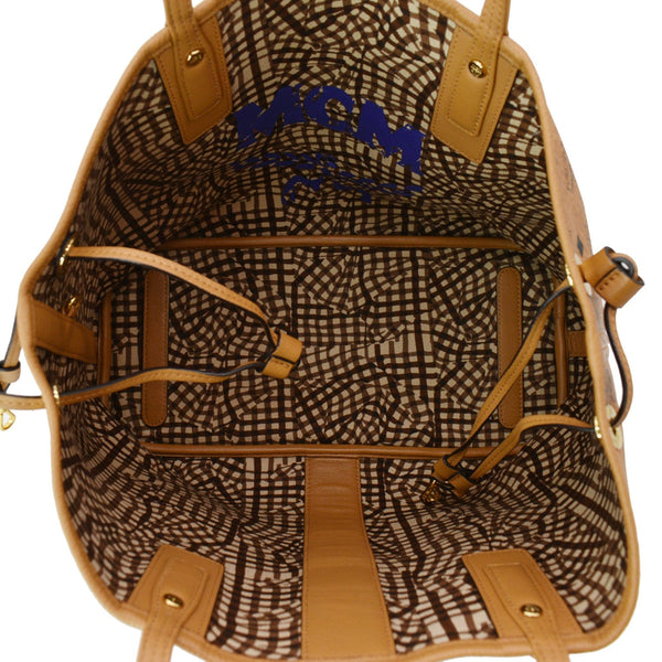 MCM Reversible Liz Medium Visetos Canvas Shopper Tote Bag Cognac