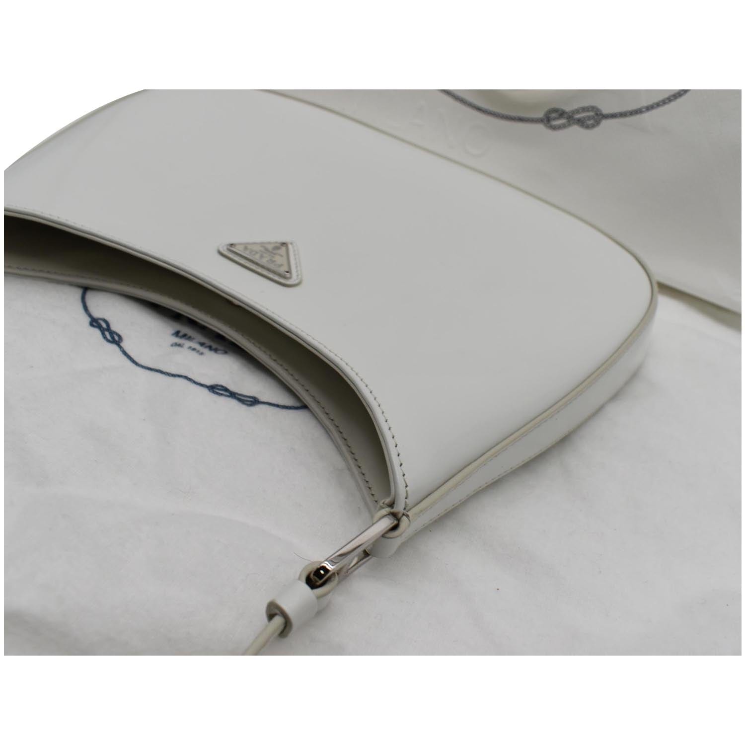 Prada Cleo Brushed Leather Shoulder Bag In White