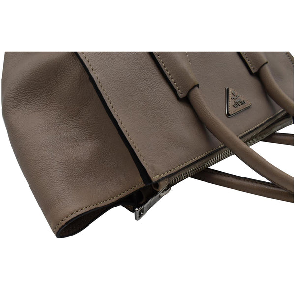 PRADA City Twin Pocket Calf Leather Tote Shoulder Bag Taupe
