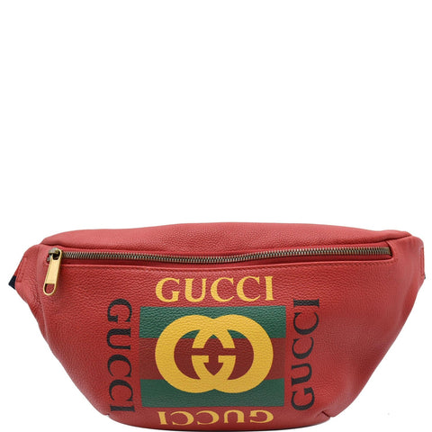 GUCCI Print Medium Leather Belt Waist Bum Bag Red 530412