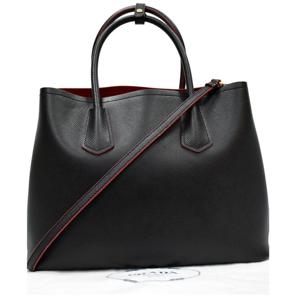 PRADA Double Handle Saffiano Cuir Leather Tote Shoulder Bag Black
