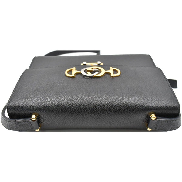 GUCCI Zumi Small Grainy Leather Chain Crossbody Bag Black 576388