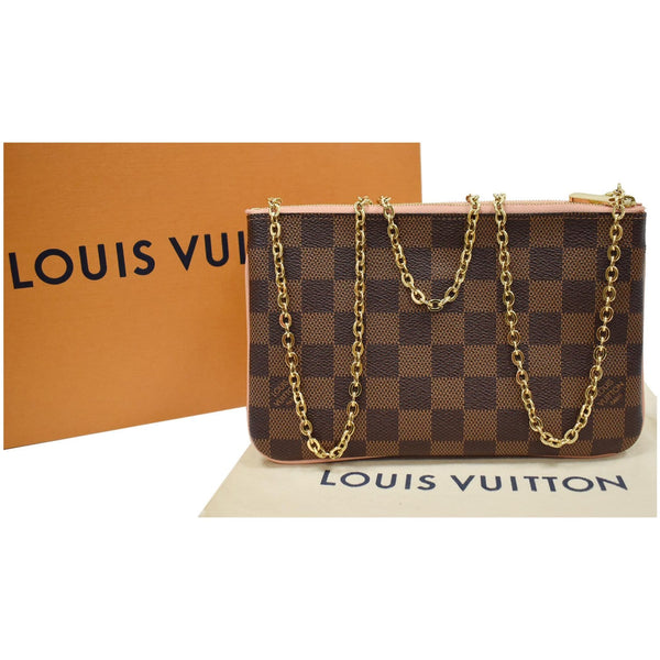 LOUIS VUITTON Double Zip Pochette Damier Ebene Crossbody Bag Brown