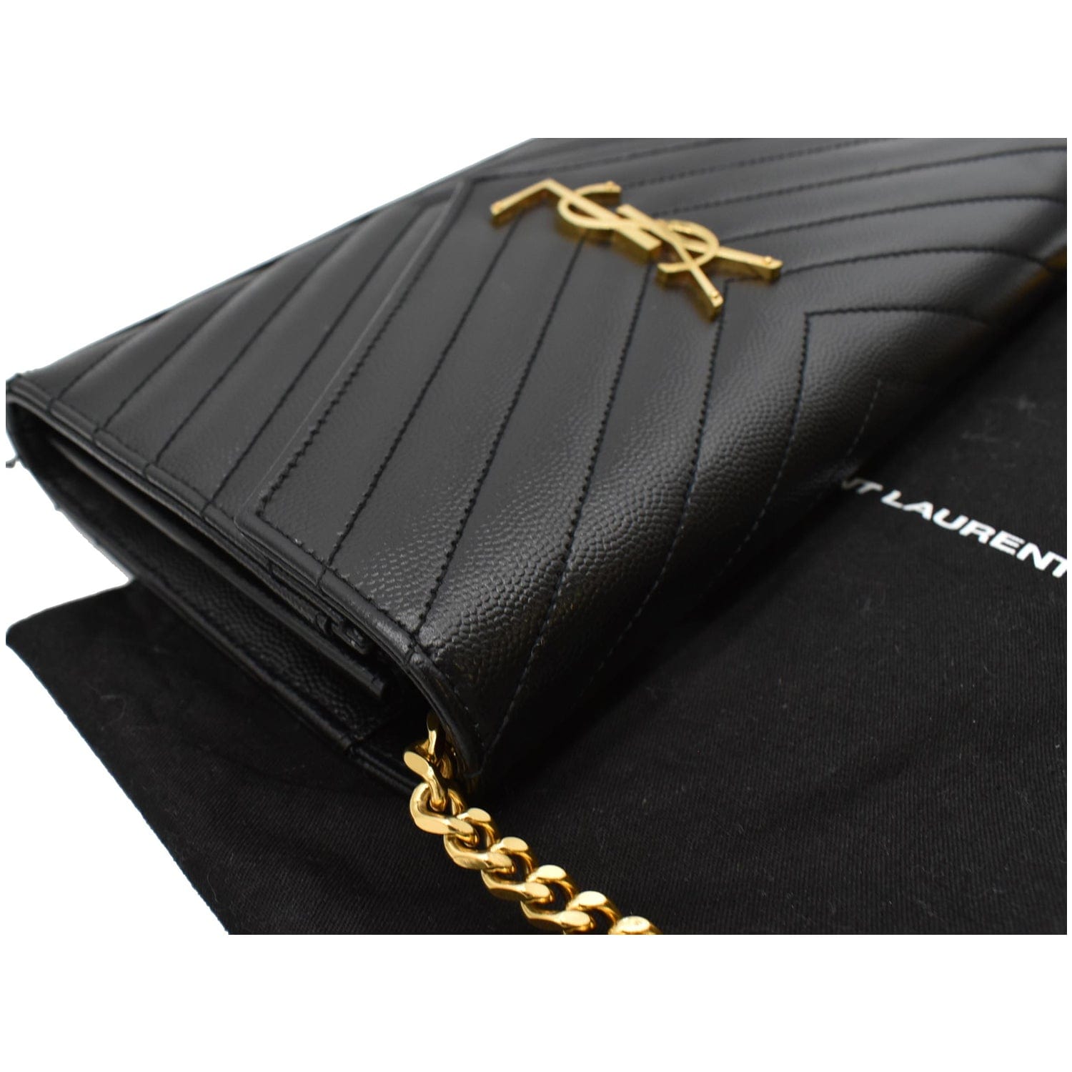 YVES SAINT LAURENT Envelope Monogram Leather Crossbody Chain Wallet Bl