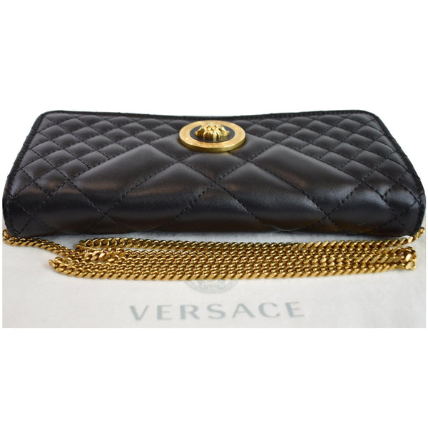 VERSACE Icon Quilted Leather Wallet on a Chain Crossbody Bag Black