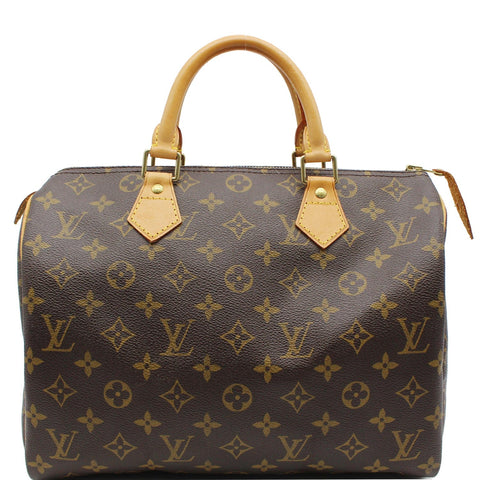 LOUIS VUITTON Speedy 30 Monogram Canvas Satchel Bag Brown
