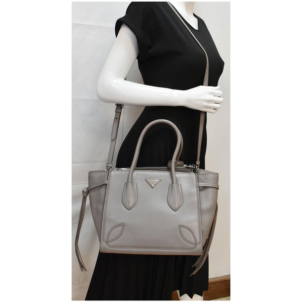 PRADA City Sport B2925R Leather 2Way Shoulder Bag Grey