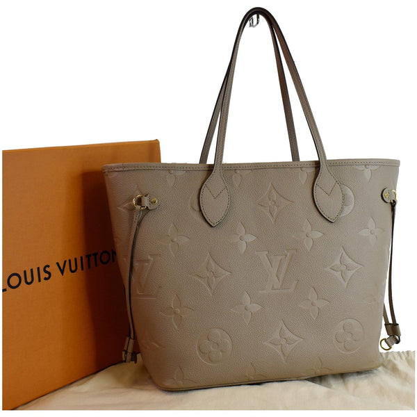 LOUIS VUITTON Neverfull MM Monogram Empreinte Tote Bag Beige
