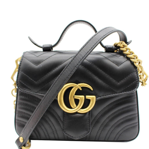 GUCCI GG Marmont Mini Leather Top Handle Shoulder Bag Black 547260