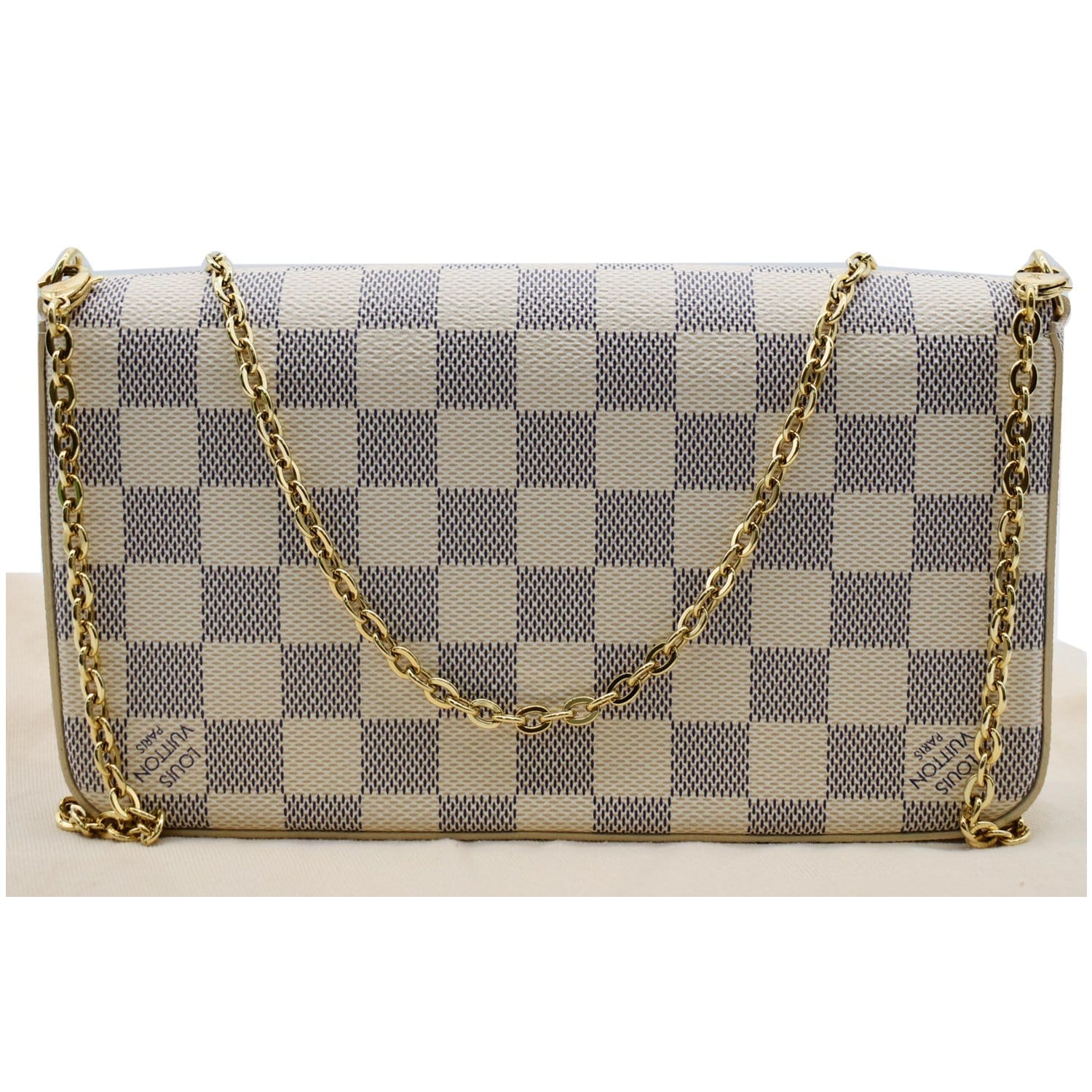 used Unisex Pre-owned Authenticated Louis Vuitton Damier Azur Pochette Felicie Canvas White Crossbody Bag, Adult Unisex, Size: Small