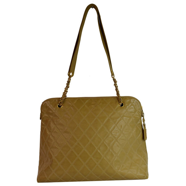 CHANEL Vintage Patent Leather Shoulder Bag Tan 3921871