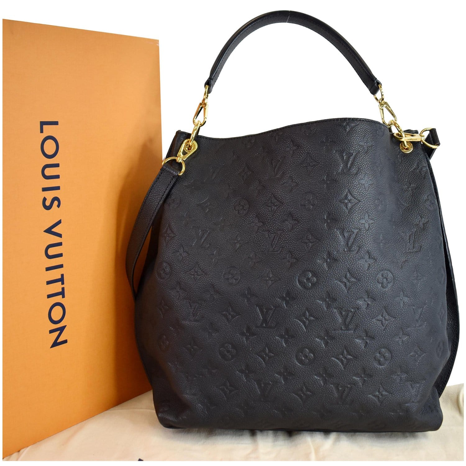 Louis Vuitton Black Leather Embossed Top Handle Hobo Shoulder Bag