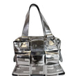 FENDI Crossword Metallic Perforated Leather Shoulder Bag Silver