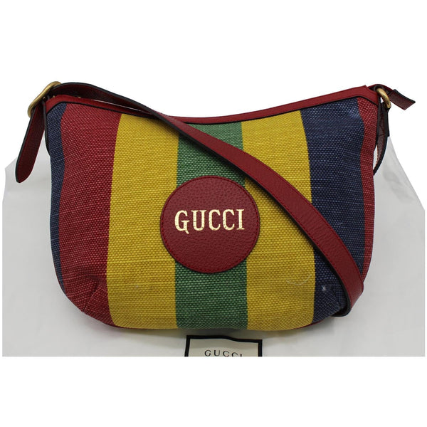 GUCCI Baiadera Stripe Script Logo Half Moon Canvas Hobo Shoulder Bag Multicolor 626422