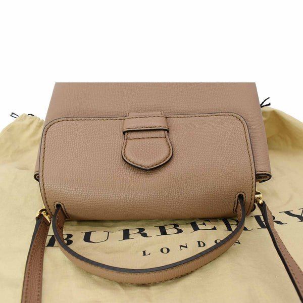 BURBERRY Banner Derby Small House Check Leather Tote Shoulder Bag Pale Taupe