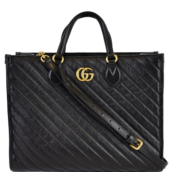 GUCCI GG Marmont Medium Matelasse Leather Tote Bag Black 627332