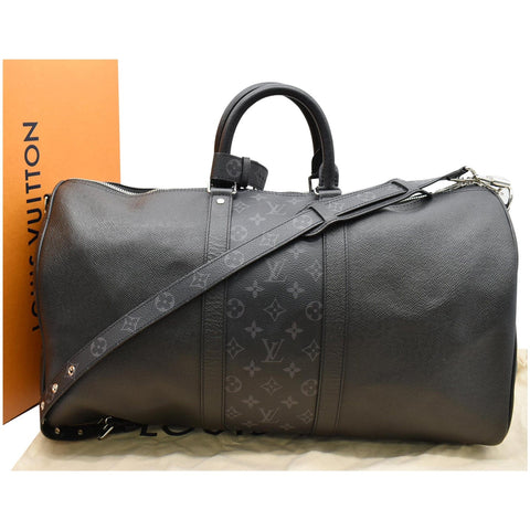 LOUIS VUITTON Keepall 50 Bandouliere Monogram Taiga Leather Travel Bag Black