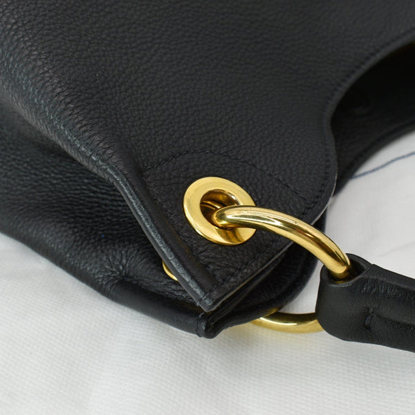 PRADA Vitello Phenix Leather Embossed Logo Hobo Bag Black