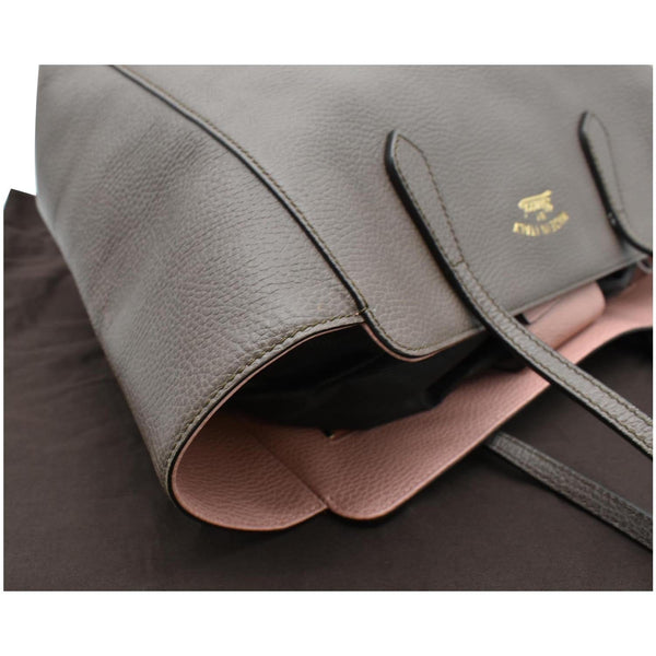 GUCCI Swing Pebbled Calfskin Leather Tote Bag Taupe 354397