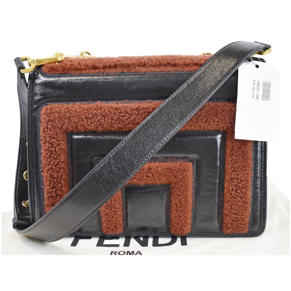 FENDI Kan U Medium Shearling Patent Leather Shoulder Bag Brown