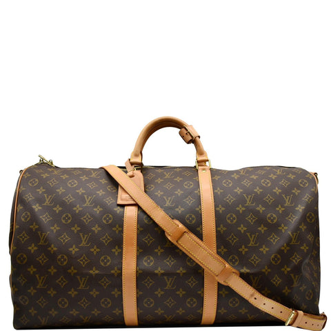LOUIS VUITTON Keepall 60 Bandouliere Monogram Canvas Travel Bag Brown