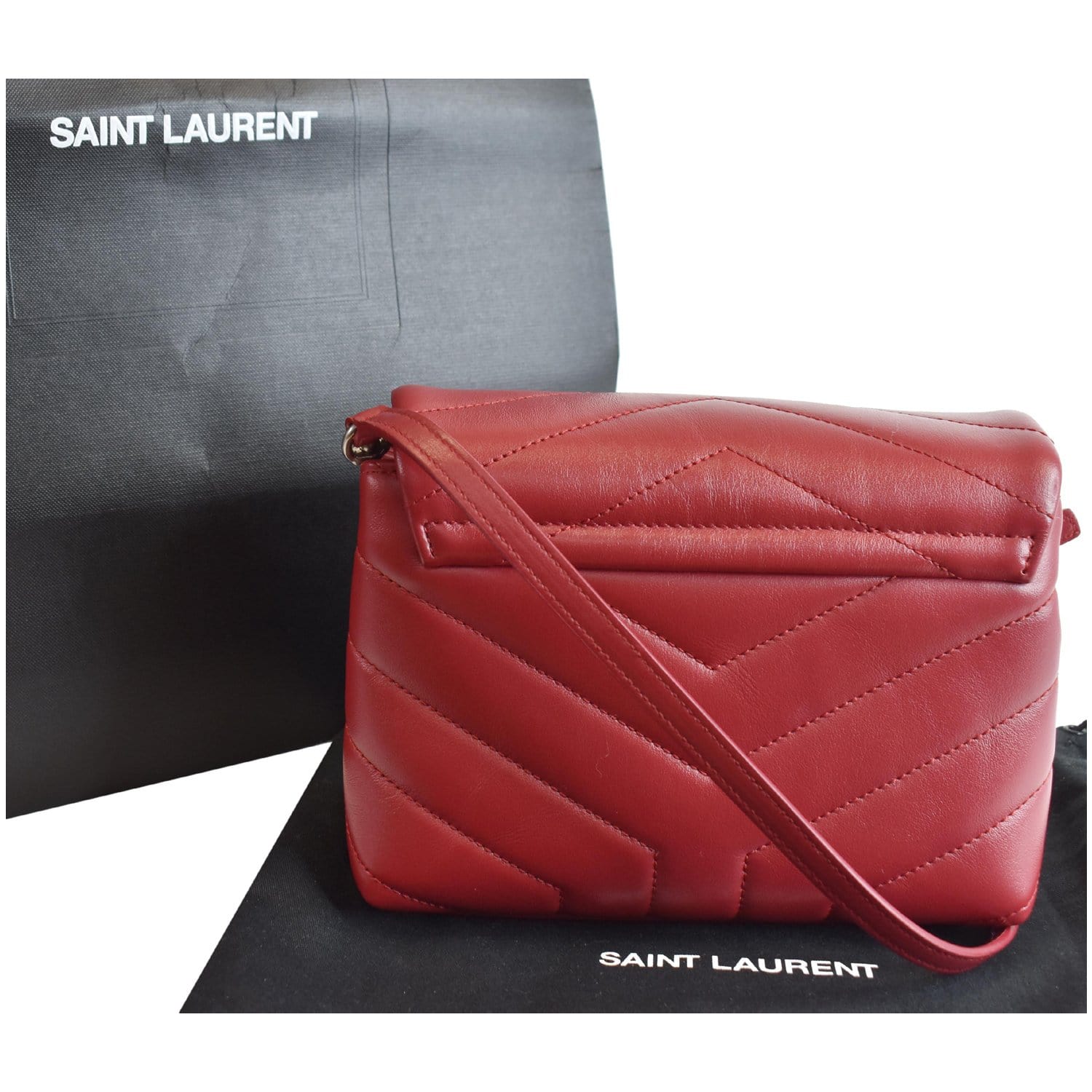 YVES SAINT LAURENT Loulou Toy Matelasse Leather Crossbody Bag Red - 15