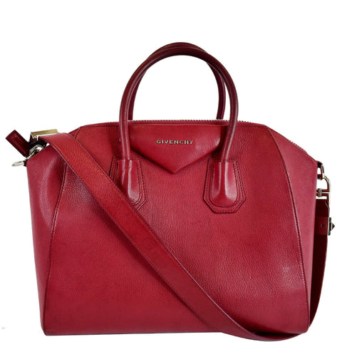 GIVENCHY Antigona Medium Goatskin Leather Shoulder Bag Red