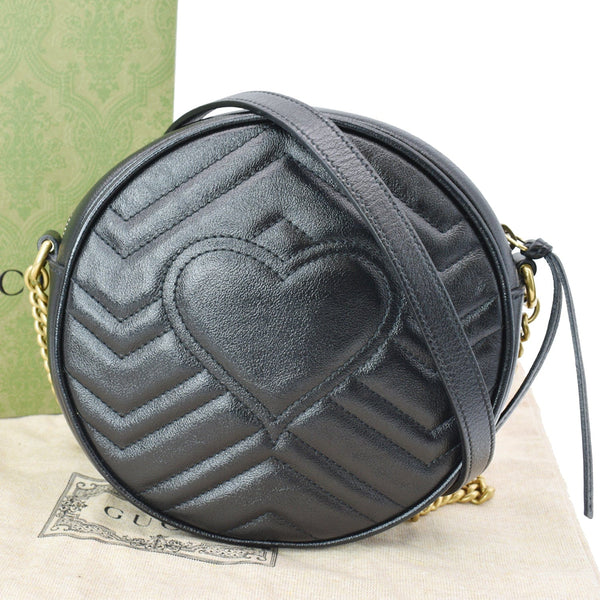 Gucci GG Marmont Mini Round Leather Crossbody Bag Black