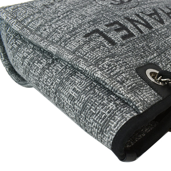 CHANEL Deauville Small Lurex Boucle Canvas Tote Bag Grey