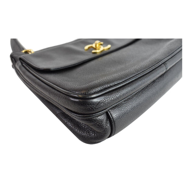 CHANEL Vintage Front Pocket Caviar Leather Tote Bag Black