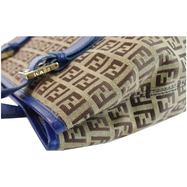 FENDI Zucchino Print Canvas Leather Tote Bag Blue/Brown