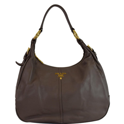 PRADA Vitello Daino Leather Hobo Bag Taupe
