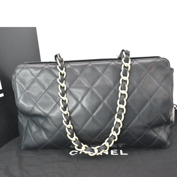 CHANEL Vintage Bekko Lambskin Leather Chain Tote Bag Black