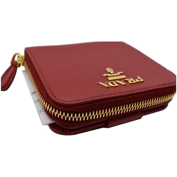 PRADA Small Saffiano Leather Zip Around Wallet Red- Hot Deals