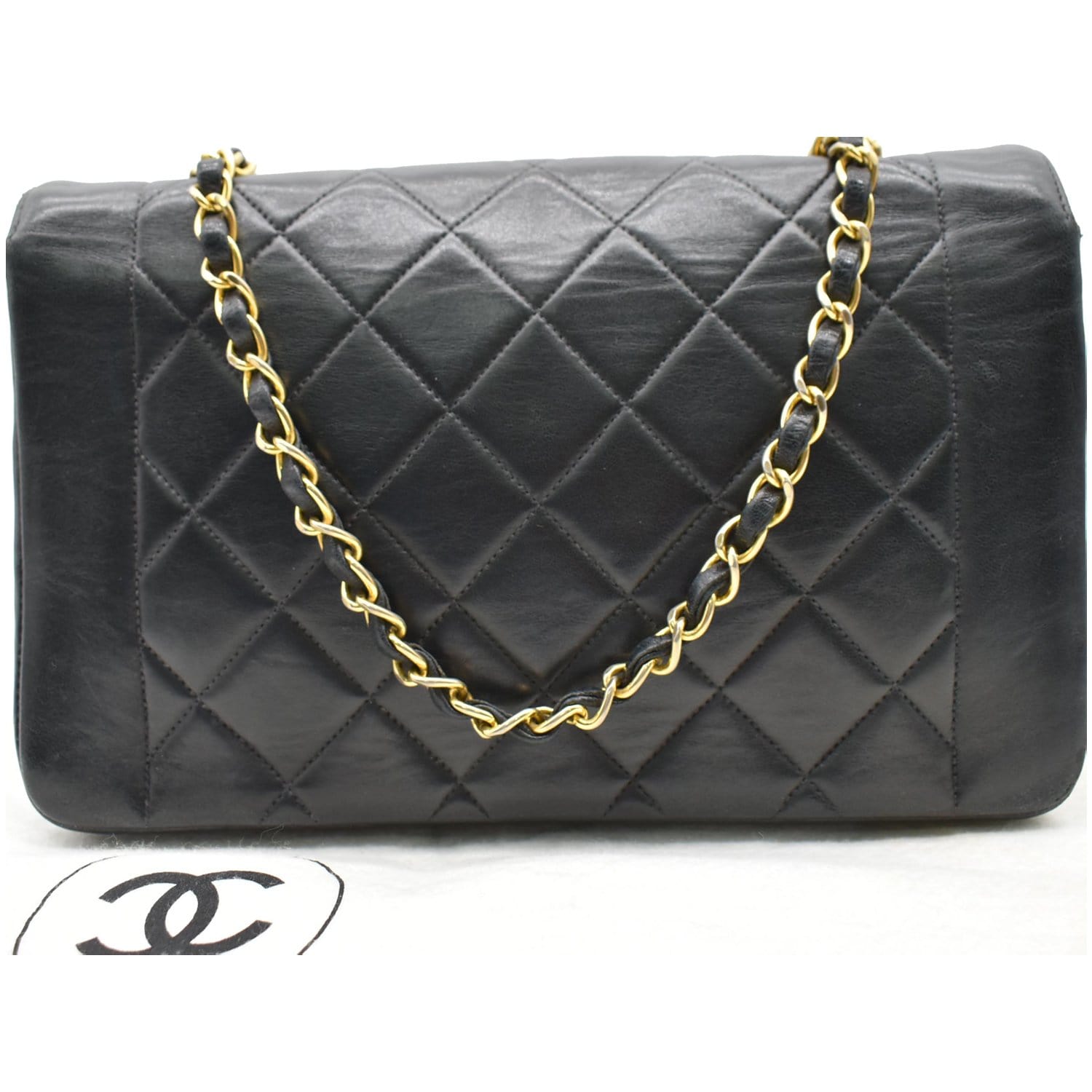 Chanel Black Lambskin Leather Quilted Medium Single Flap Diana Bag