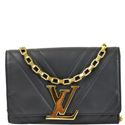 LOUIS VUITTON Airy V Louise GM Calfskin Pochette Chain Shoulder Bag Black