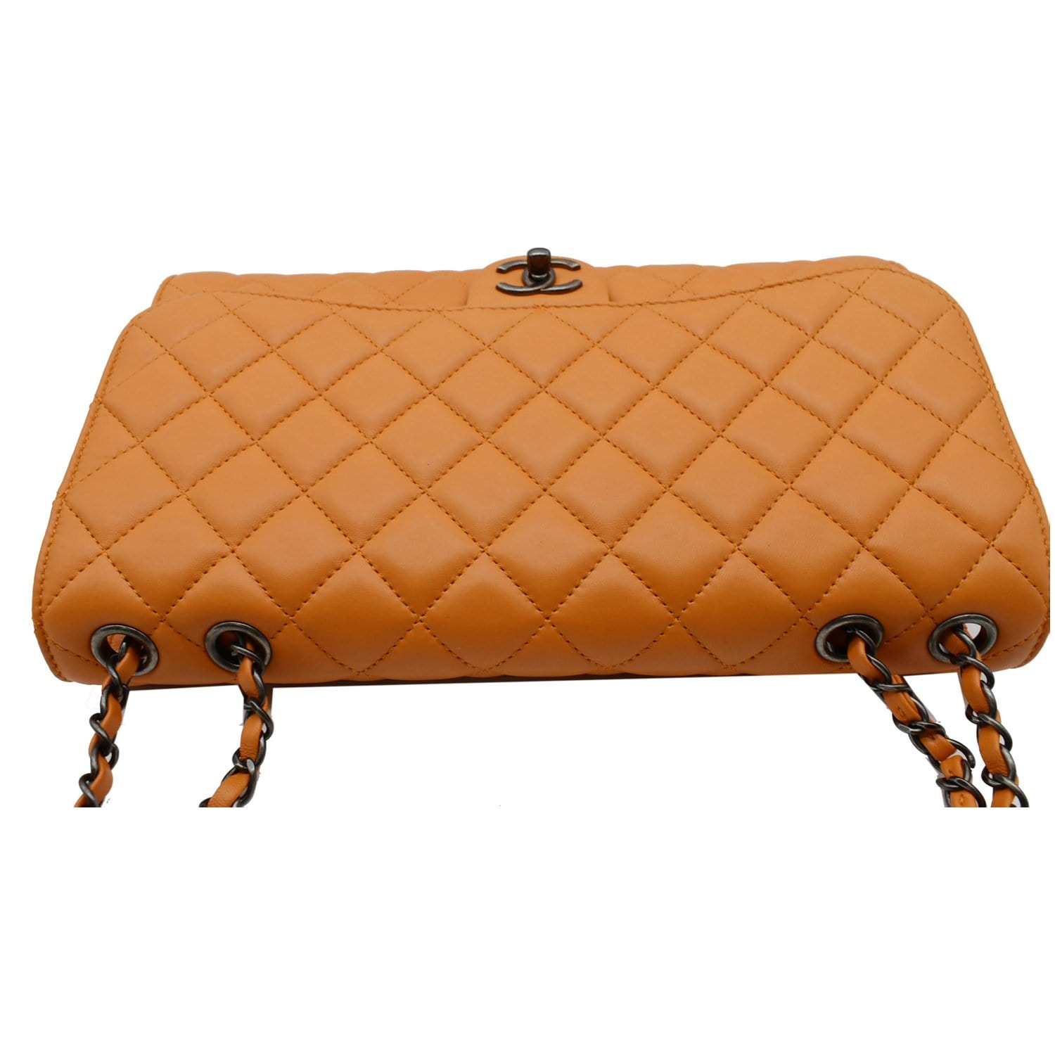 Chanel Orange Quilted Lambskin Medium Classic Double Flap Bag