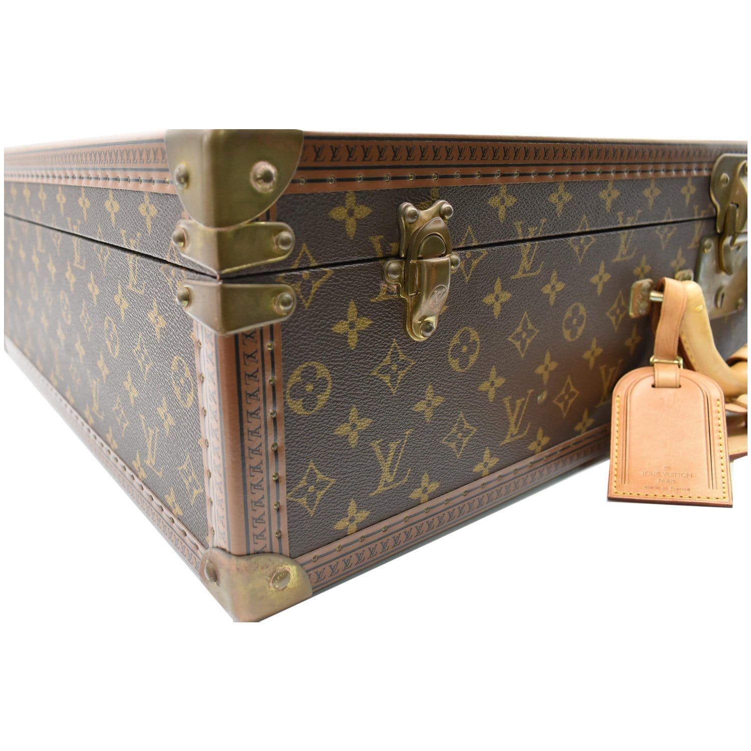 Sold at Auction: LOUIS VUITTON - Rigid suitcase model Bisten 70 in leather  and canvas monogram