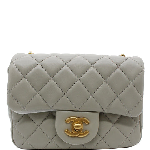CHANEL CC Pearl Crush Mini Flap Quilted Lambskin Leather Shoulder Bag Light Grey