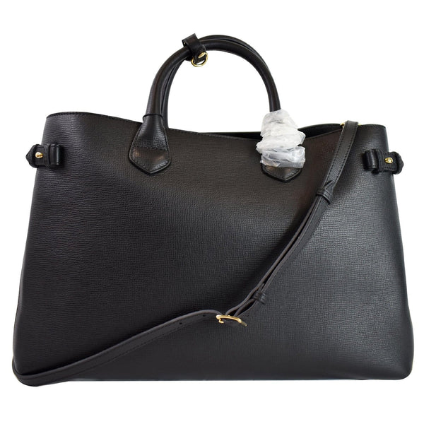 BURBERRY Large Banner House Check Leather  Tote Shoulder Bag Black