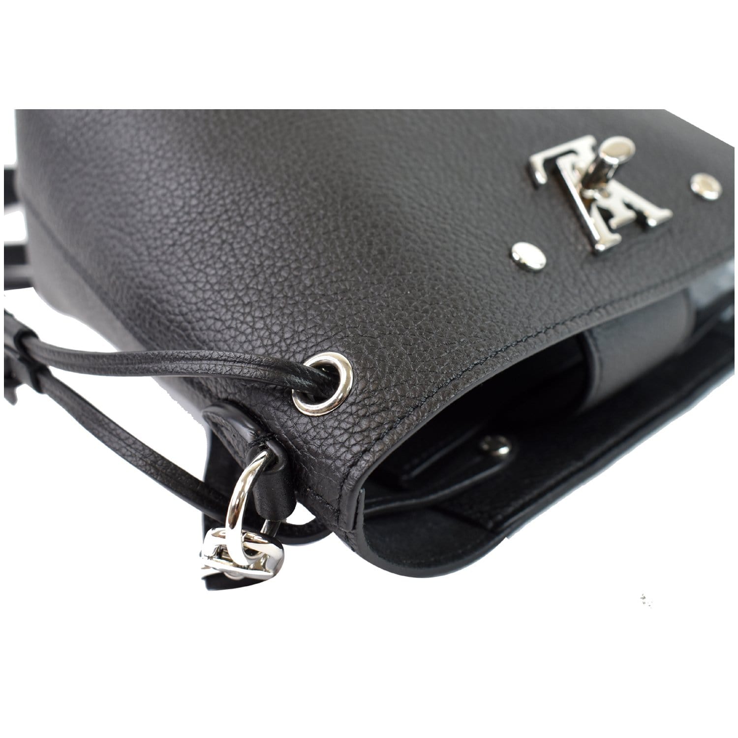NEW Louis Vuitton Black Leather LockMe Nano Bucket Drawstring CrossBody Bag