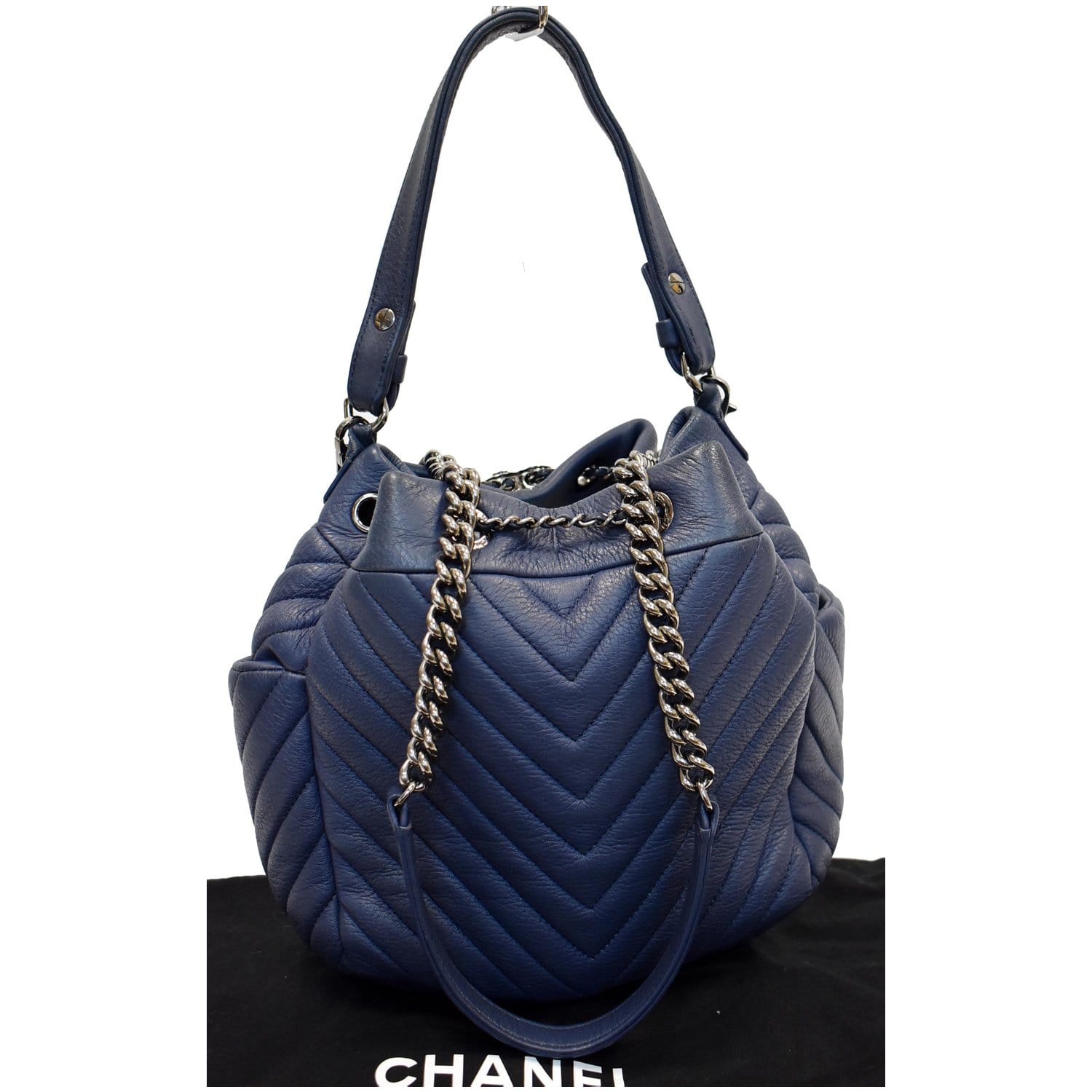Chanel Chevron Small CC Bucket Deerskin Drawstring Bag