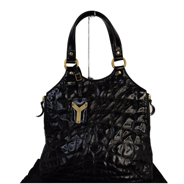 YVES SAINT LAURENT Tribute Embossed Patent Leather Tote Bag Black - Last Call