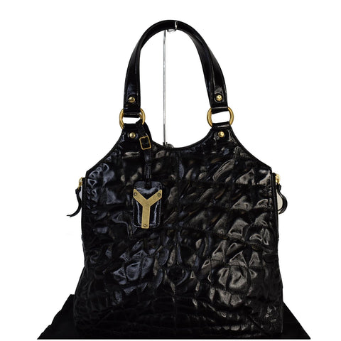 YVES SAINT LAURENT Tribute Embossed Patent Leather Tote Bag Black - Last Call