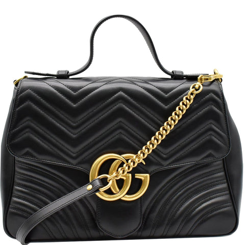 GUCCI GG Marmont Medium Matelasse Leather Top Handle Shoulder Bag Black 498109