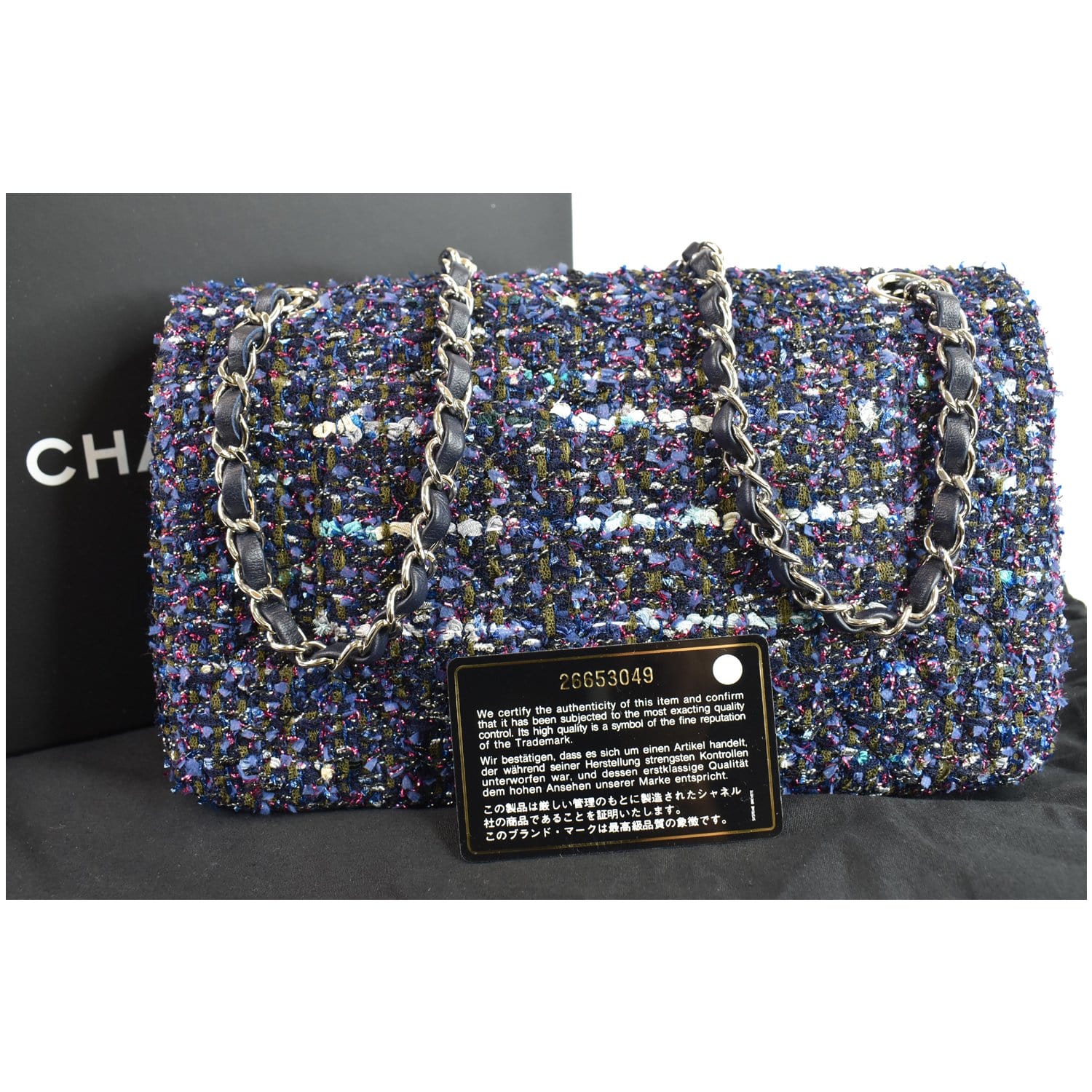 CHANEL 19 Large Handbag Tweed, Gold-tone, Silver-tone Ruthenium-finish  Metal — Fashion CHANEL