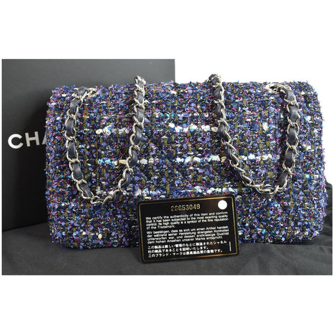 CHANEL Classic Double Flap Tweed Fabric Shoulder Bag Multicolor